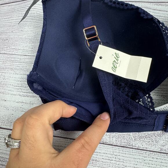 Aerie Real Power Dark Blue Plunge Push Up Slumber Party Lace Bra Size 36C - Picture 7 of 12